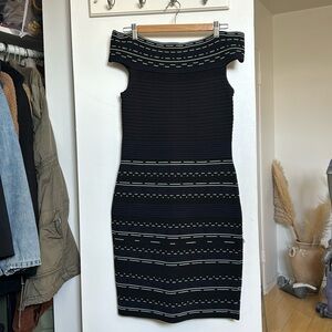 NWT Ted Baker Cocktail Dress Off the Shoulder Body Con black and Navy